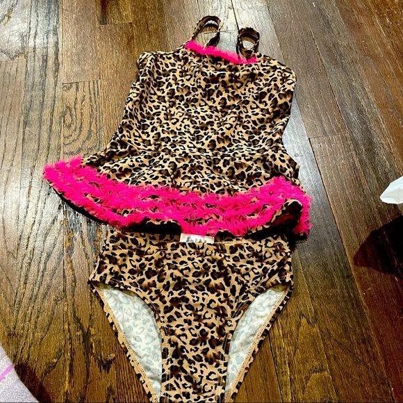 Flapdoodles cheetah and lace frill tankini size 5 - Picture 1 of 6